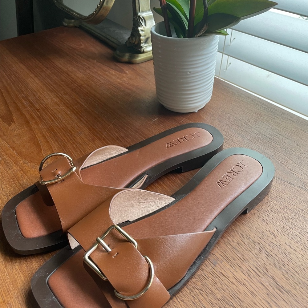 J. Crew Brown Sandals with Metallic Buckle